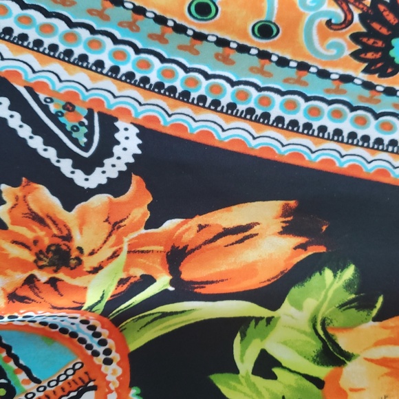 Joseph Ribkoff Black Dress with Orange and Blue Accents - Picture 3 of 4